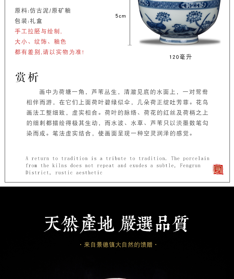 Maintain master cup of jingdezhen blue and white lotus painting of ceramic tea set single CPU hand - made teacup kung fu chai beaker