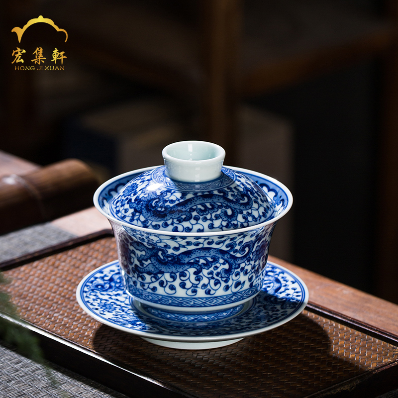 Hand made blue and white only three tureen large blue and white porcelain cups Chinese blue and white dragon wind restoring ancient ways people make tea bowl