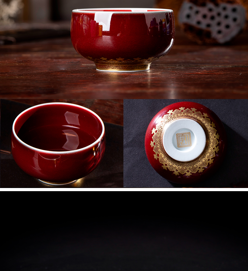 Lang, jingdezhen up glaze master cup single CPU kung fu paint sample tea cup ruby red glaze to use large cups individual cup