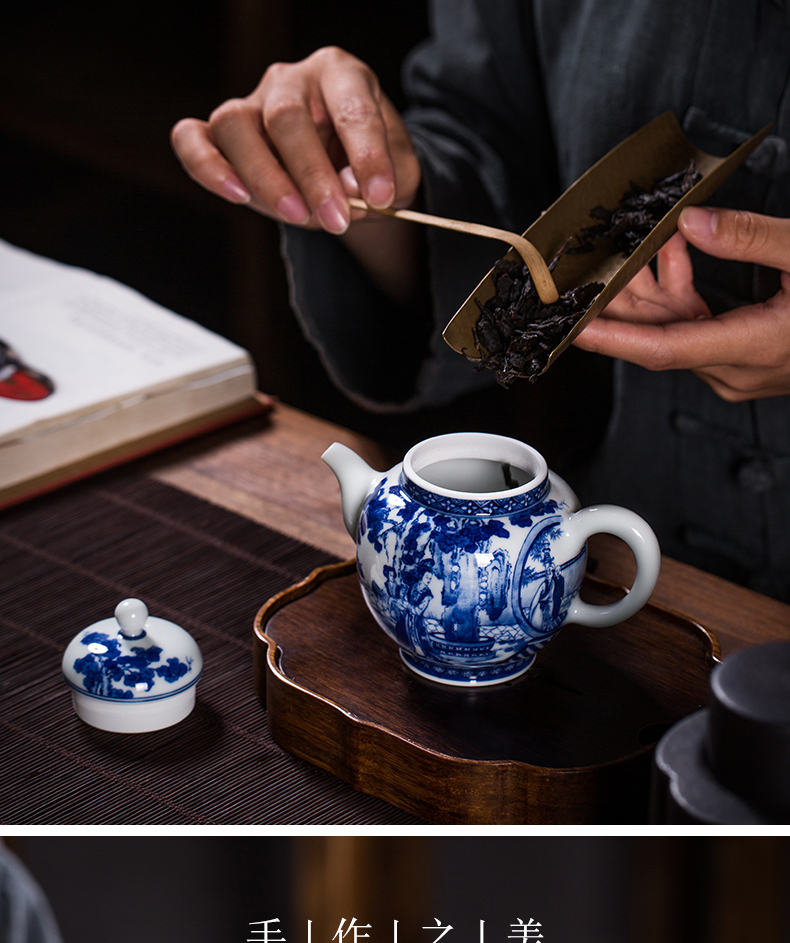 The teapot single pot of jingdezhen blue and white characters maintain large large capacity domestic hand - made teapot kung fu tea set