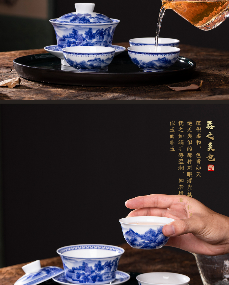 Master cup single cup blue small single jingdezhen ceramic cups hand - made household cup bowl large kungfu restoring ancient ways