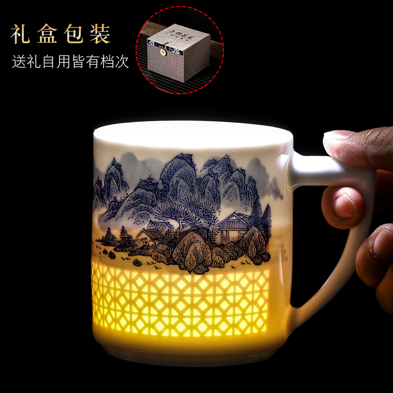 Jingdezhen porcelain linglong cup by hand with the filter tank high - capacity men home hand - made ceramic cups with cover