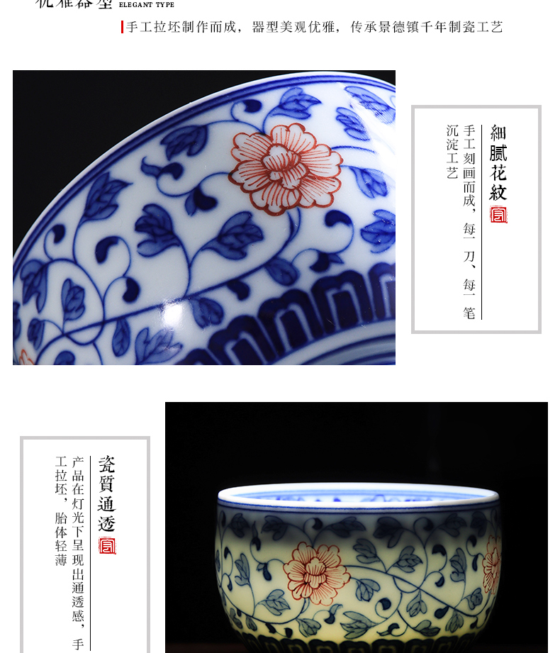 Jingdezhen ceramic masters cup single CPU hand - made porcelain youligong tea lotus flower sample tea cup hand - made teacup