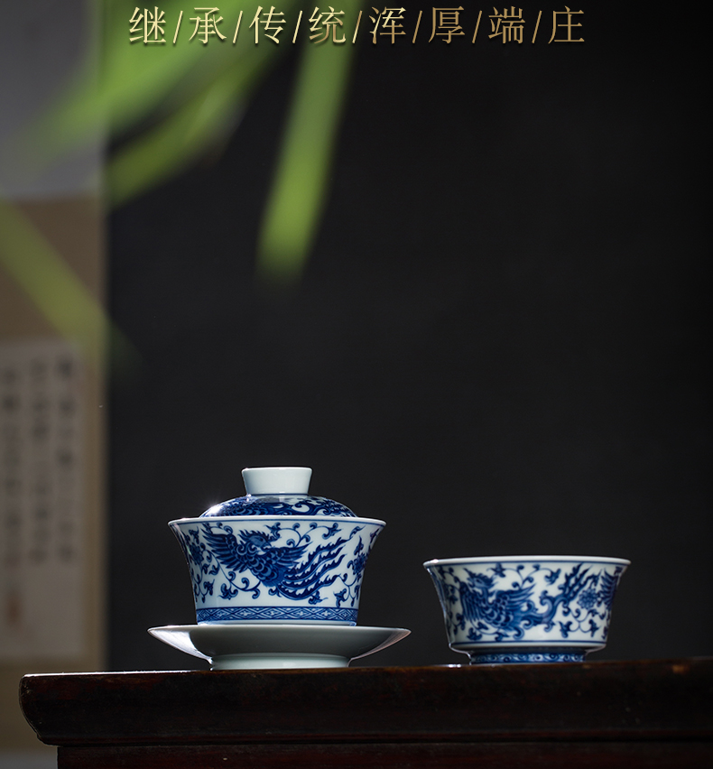 Archaize jingdezhen blue and white chicken tureen ceramic cups large bowl three just tureen hand - made porcelain cup