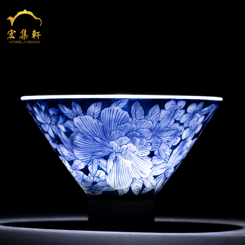 Hat cup hand - made porcelain teacup noggin jingdezhen kung fu tea set archaize ceramic cups master cup single CPU