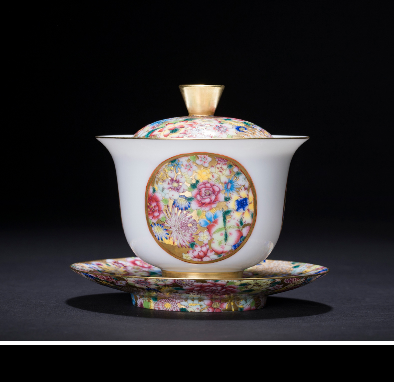 All spend tureen jingdezhen three cups to ceramic famille rose colored enamel kung fu tea sweet white glazed white porcelain tureen