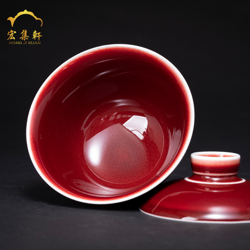 Ruby red three tureen tea bowl of jingdezhen ceramic cups only large red glaze teacup tureen tea bowl by hand