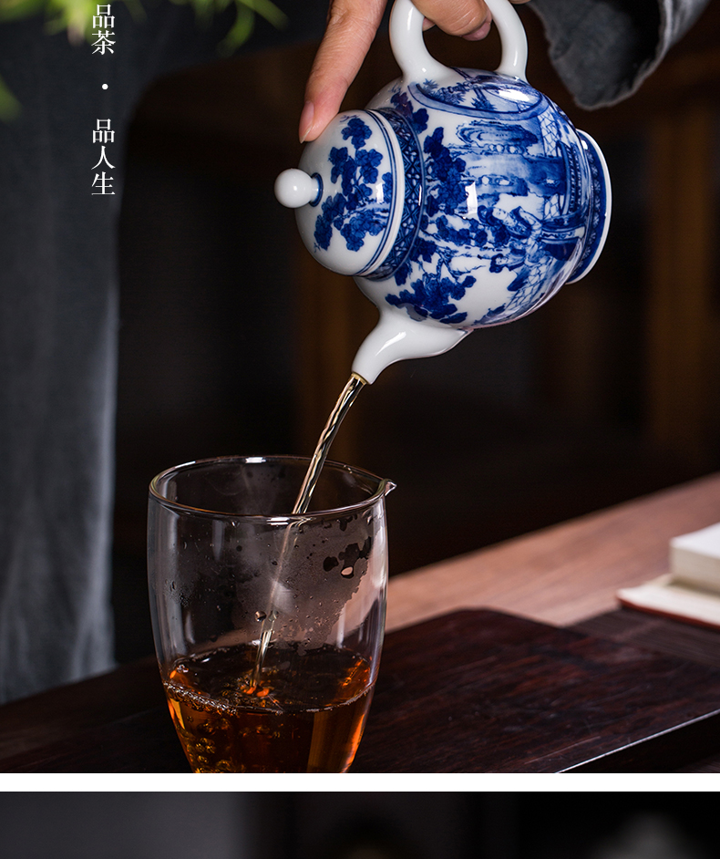 The teapot single pot of jingdezhen blue and white characters maintain large large capacity domestic hand - made teapot kung fu tea set