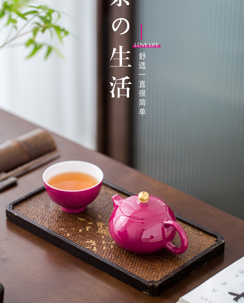 Teapot single kung fu rouge kettle pot of jingdezhen ceramics glaze ball hole, xi shi small tea pot of carmine