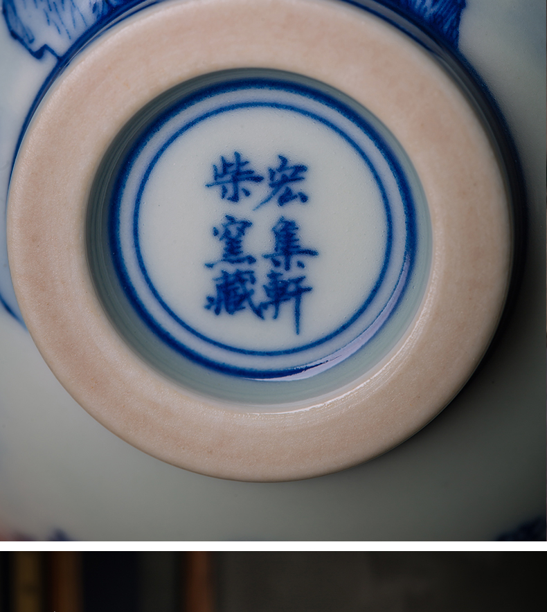 The Master cup single hand - made ceramic cups of jingdezhen blue and white, blue and white inside and outside the firewood and calligraphy sample tea cup