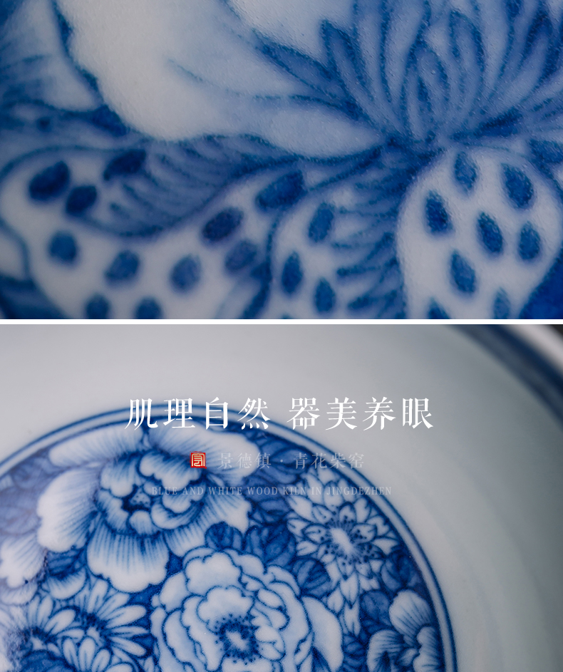 Jingdezhen blue and white flower is macro sets hin maintain cup wood beaker hand - made master cup bowl cups of nine section of lesser