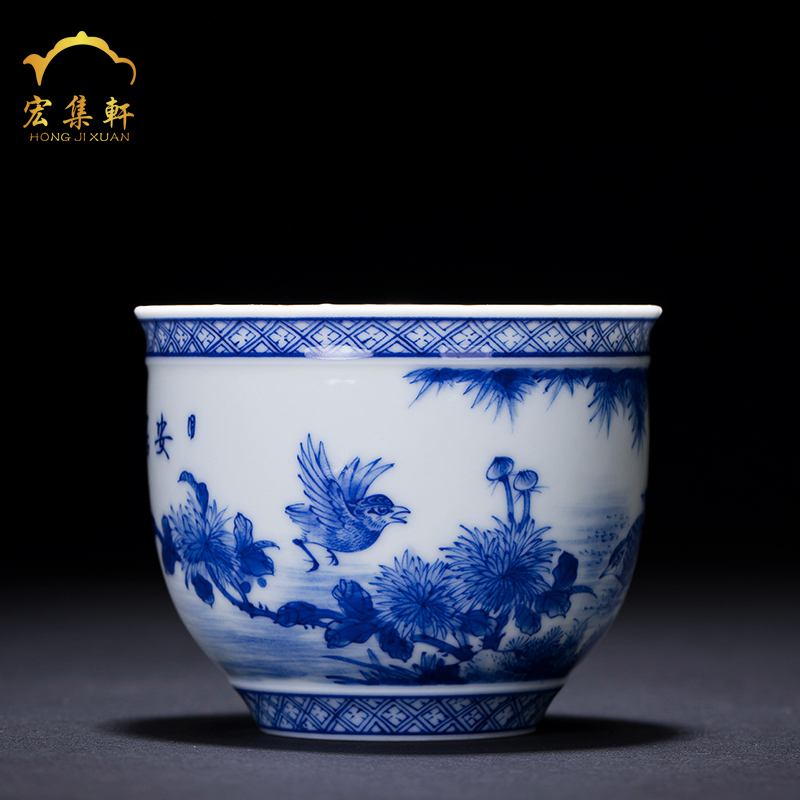 Jingdezhen blue and white enterprise bek integrated owner one cup tea set ceramic large teacups hand - made single cup sample tea cup cylinder cup