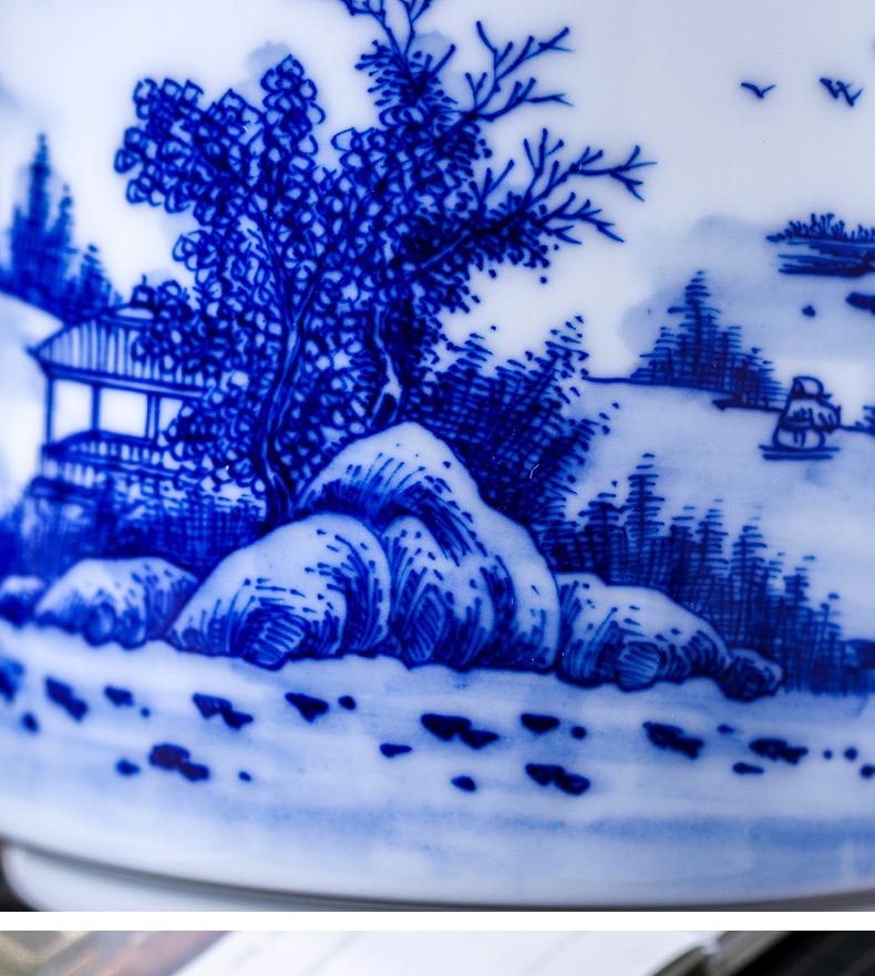 Jingdezhen porcelain teacup tea cup office take cover hand - made scenery male large capacity high water cup