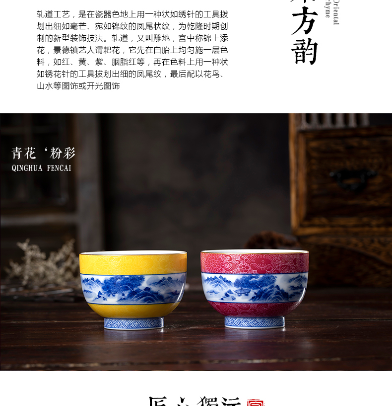 CPU master Cup of jingdezhen ceramic tea set kung fu tea set single CPU hand - made grilled pastel flowers carmine tea cups