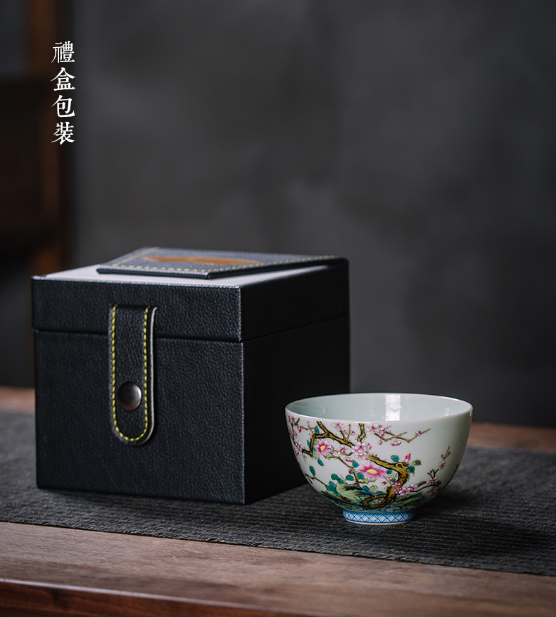 Colored enamel masters cup single jingdezhen checking flower kunfu tea cups small bowl is hand draw archaize sample tea cup