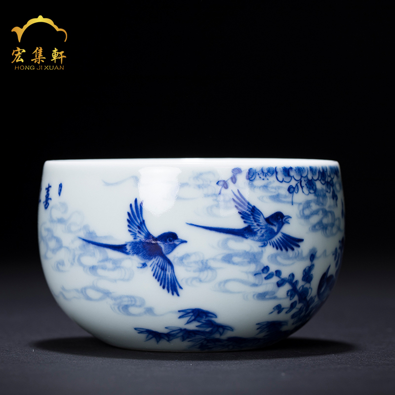 Macro sets hin blue magpies name plum flower ceramic cups large sample tea cup masters cup personal fullness kung fu tea set