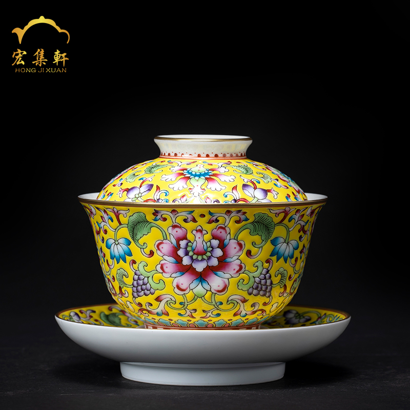 Jingdezhen tea colored enamel see colour tea tureen large hand - made bowl bowl kung fu tea set