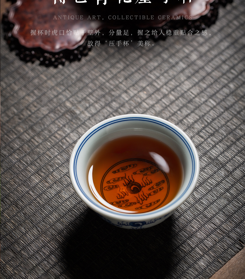 The Master cup single CPU hand - made porcelain jingdezhen ceramics longfeng triangle flowers pattern circle small cup bowl pressure hand cup for cup