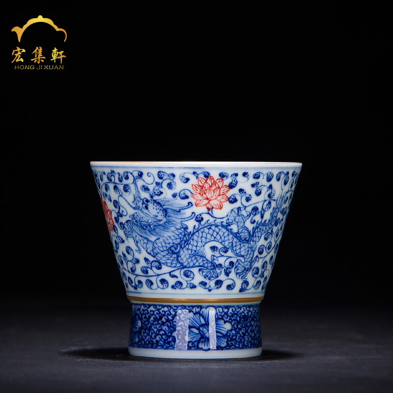 Kung fu tea cups of jingdezhen ceramic cup hand - made porcelain longfeng hat to master cup single cup pure manual small tea cups