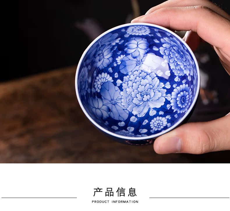 Small kung fu masters cup single cup of jingdezhen ceramic cups ji indigo flowers sample tea cup hand - made within individual use