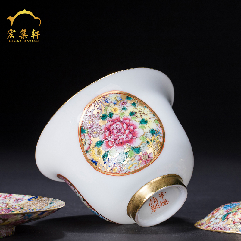 All spend tureen jingdezhen three cups to ceramic famille rose colored enamel kung fu tea sweet white glazed white porcelain tureen