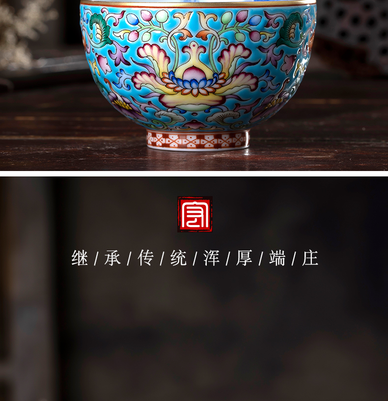 Colored enamel tea sets jingdezhen blue and white landscape paint cup master kung fu tea cup single cup sample tea cup