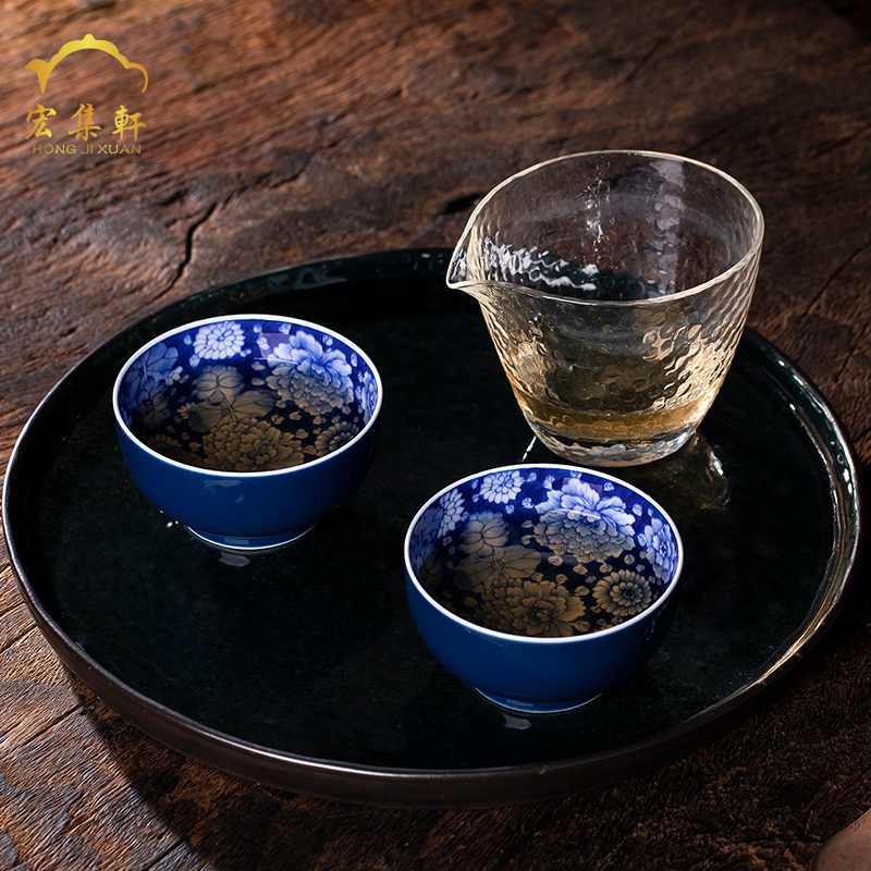 Small kung fu masters cup single cup of jingdezhen ceramic cups ji indigo flowers sample tea cup hand - made within individual use