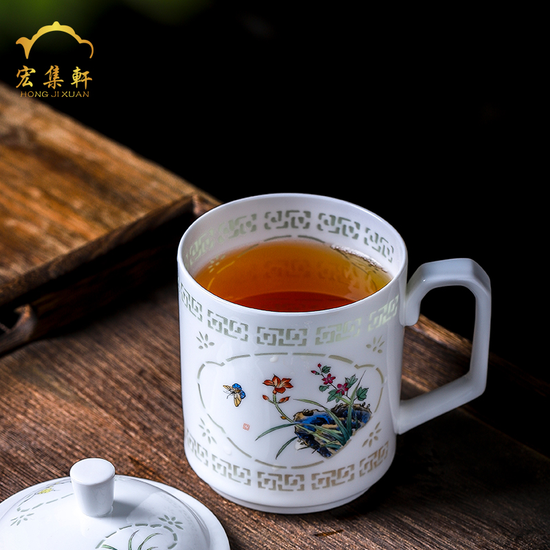 Office of jingdezhen ceramic cup hand - made pastel linglong cup high - capacity men 's and women' s cup cup cup home meeting
