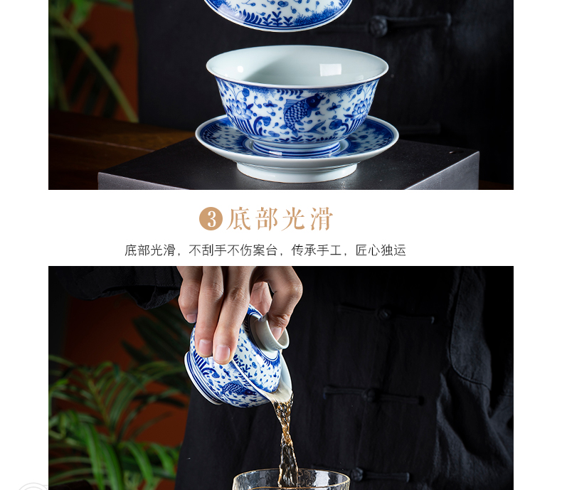 Fish and algae grain tureen hand archaize tureen of blue and white porcelain of jingdezhen ceramic tea set three cups to tureen tea bowls