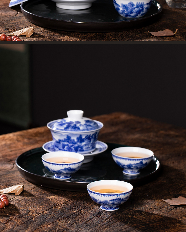 Master cup single cup blue small single jingdezhen ceramic cups hand - made household cup bowl large kungfu restoring ancient ways