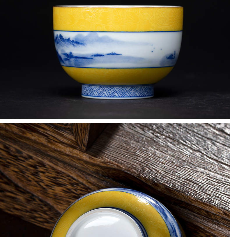 CPU master Cup of jingdezhen ceramic tea set kung fu tea set single CPU hand - made grilled pastel flowers carmine tea cups