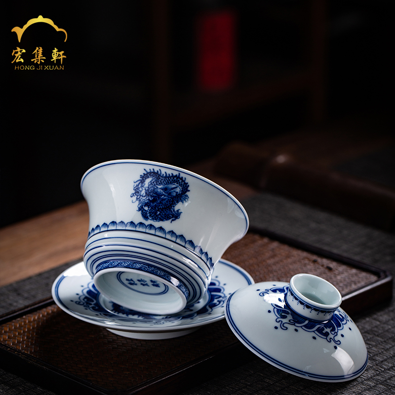Maintain porcelain of jingdezhen tea service hand - made ceramic wulong tureen firewood three large tea bowl bowl kunfu tea
