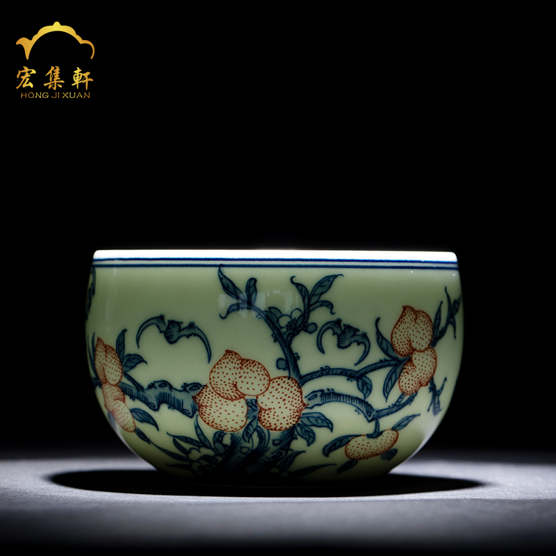 Youligong sample tea cup small bowl jingdezhen blue and white porcelain is all hand tea kungfu tea cup nine peaches masters cup