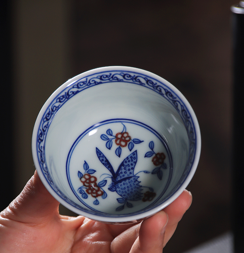 The Master cup single cup of jingdezhen blue and white youligong hand - made hand cup butterfly ceramic cup kung fu small tea cups