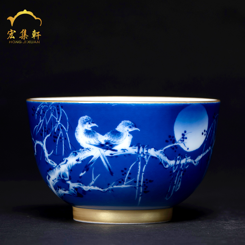 Blue pay-per-tweet kung fu tea bowl cups master cup of jingdezhen ceramic checking sample tea cup noggin single CPU