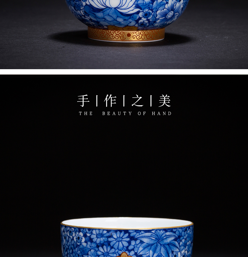 Kombucha tea cups hand flower is blue and white porcelain is jingdezhen ceramic tea set master cup single CPU personal cup small tea cups