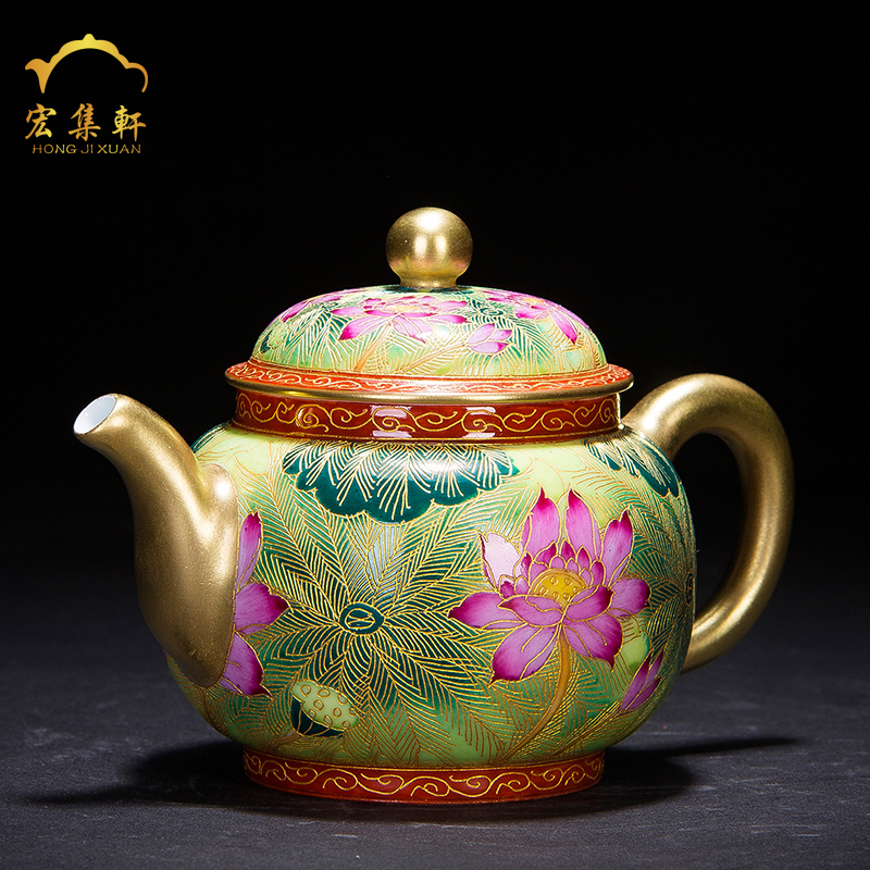 Jingdezhen ceramic teapot pure manual hand - made wire inlay enamel see colour of household kung fu tea set little teapot red green tea