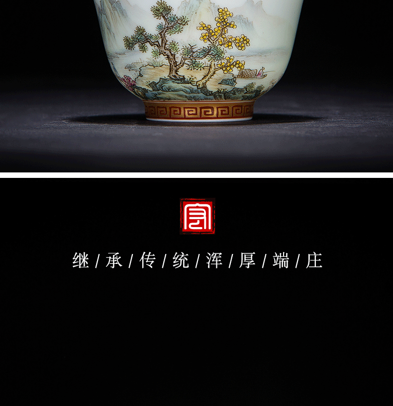 Kung fu tea cups of jingdezhen ceramic cup tea hand - made pastel landscape paint to use sample tea cup master cup single CPU
