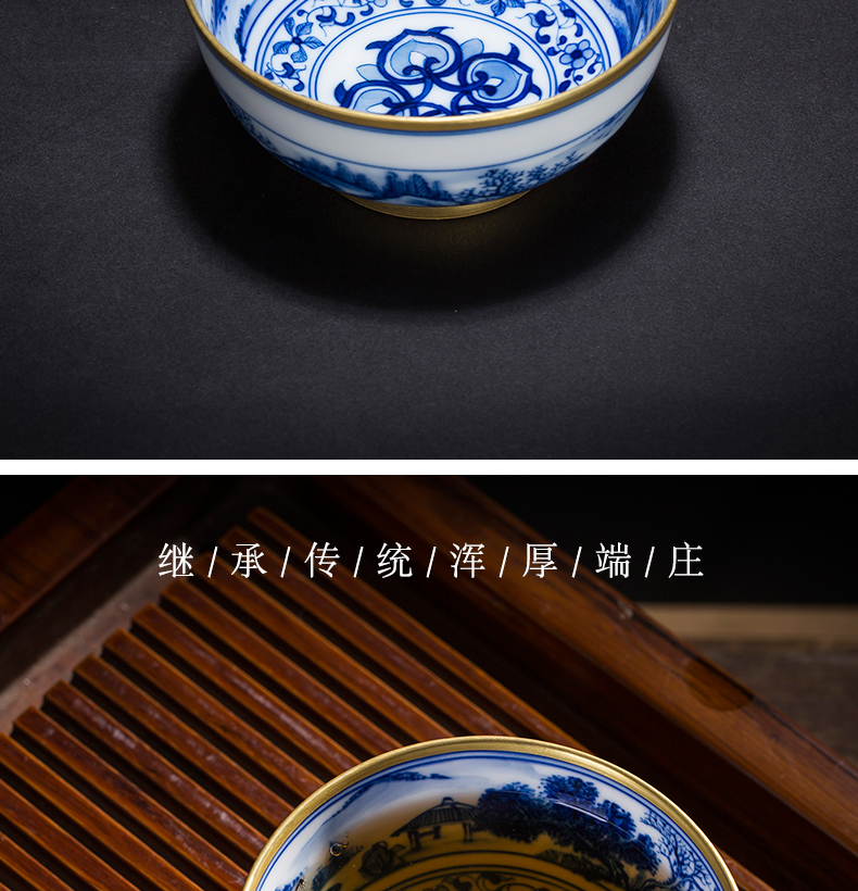 Kung fu jingdezhen ceramic bowl tea cups hand - made glass of blue and white porcelain teacup master cup single cup sample tea cup