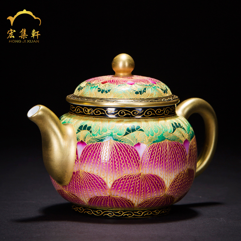 Teapot all hand kung fu tea set home tea exchanger with the ceramics jingdezhen wire inlay enamel color lotus little Teapot