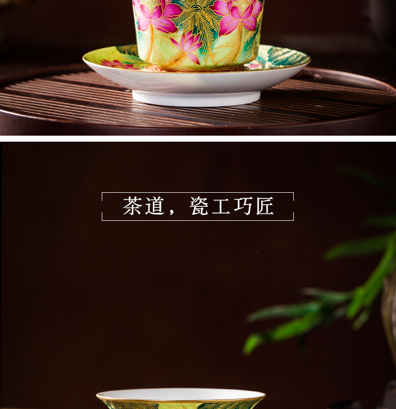 Checking out retro tureen kung fu tea cups of jingdezhen ceramic tea bowl lotus colored enamel three tureen