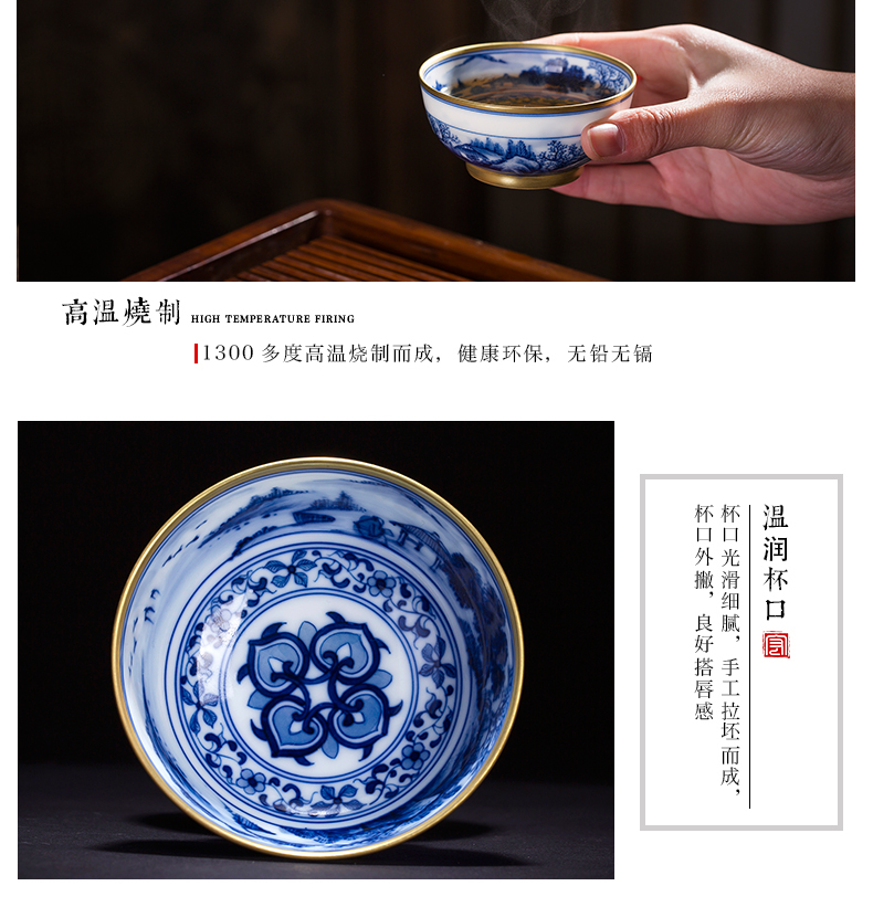 Kung fu jingdezhen ceramic bowl tea cups hand - made glass of blue and white porcelain teacup master cup single cup sample tea cup