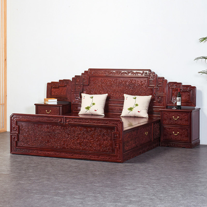 Zambia Blood Honoluxury Bed All-solid wood Chinese Double Bed African Little Leaf Honolulu High and Low Bed