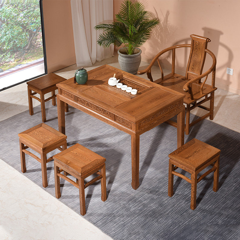 Mahogany furniture chicken wing wood tea table and chair combination small tea art table solid wood tea table Chinese kung fu tea table small apartment