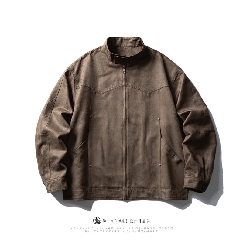 2025 New Trendy Brand Retro Patchwork Studded Stand-Collar Harrington Jacket for Men, Autumn Design Suede Jacket