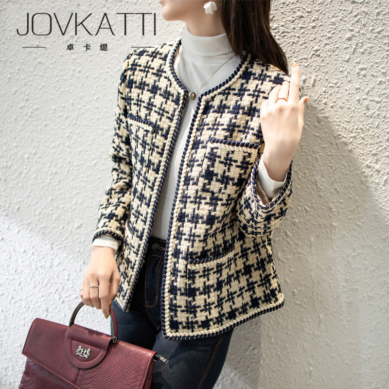 JOVKATTI Korean style temperament tweed plaid fragrance jacket women 2022 autumn new short short small man