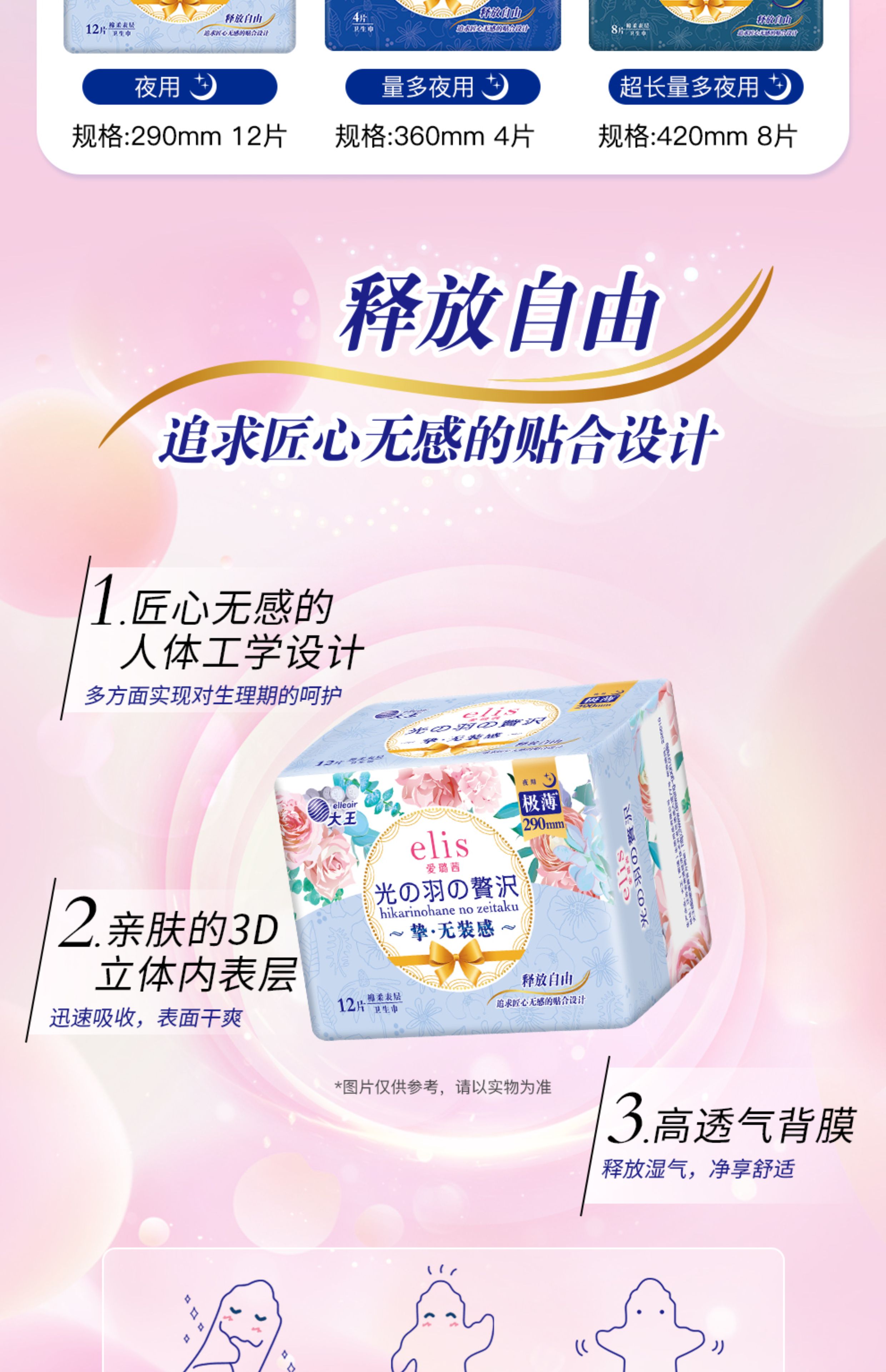 日本大王elis爱璐茜极薄光羽日用夜用安心裤卫生巾透气姨妈巾亲肤 — 17