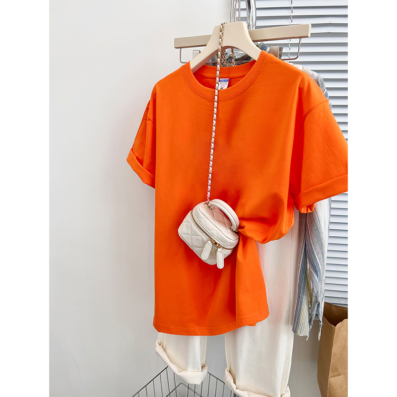 Round Neck Short-Sleeved T-Shirt for Women in Summer, Loose-Fitting, Youth Trendy, Oversize, Casual American-Style Orange Half-Sleeved Top Round Neck Short-Sleeved T-Shirt for Women in Summer, Loose-Fitting, Youth Trendy, Oversize, Casual American-Style Orange Half-Sleeved Top
