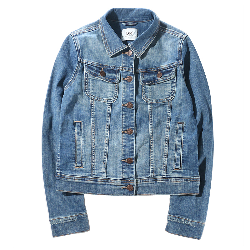 Lee Genuine Women's Spring and Autumn Vintage Stretch High-Waisted Denim Jacket Slim Fit Coat L279106602Bu Lee Genuine Women's Spring and Autumn Vintage Stretch High-Waisted Denim Jacket Slim Fit Coat L279106602Bu