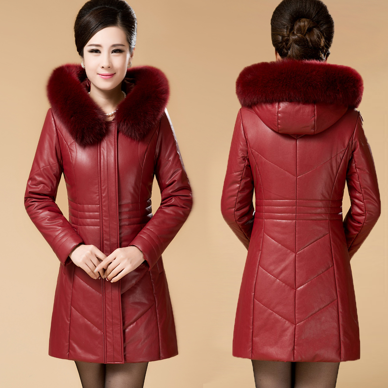 Áo khoác da nữ lông cừu Da trung niên áo mẹ dày mùa đông áo khoác cotton cỡ lớn áo len cổ áo áo da butuni